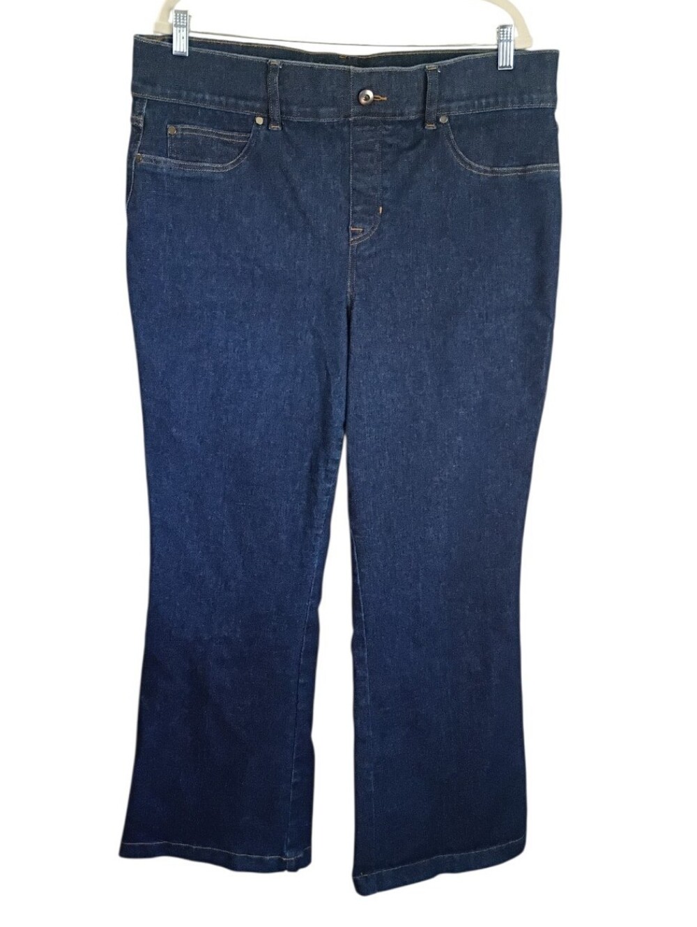 New Spanx Jeans Pull On Denim Flare High Rise Shaping Slimming Dark Wash 2X